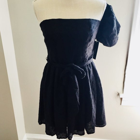 Lulus Black Eyelet One Shoulder Dress Medium NWT - Picture 1 of 7